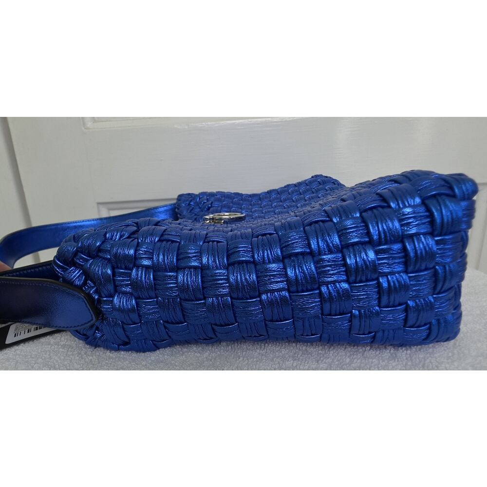 Salvatore Ferragamo Metallic Blue Leather Shoulder Bag Gancini Silver HW w/COA - Picture 7 of 11